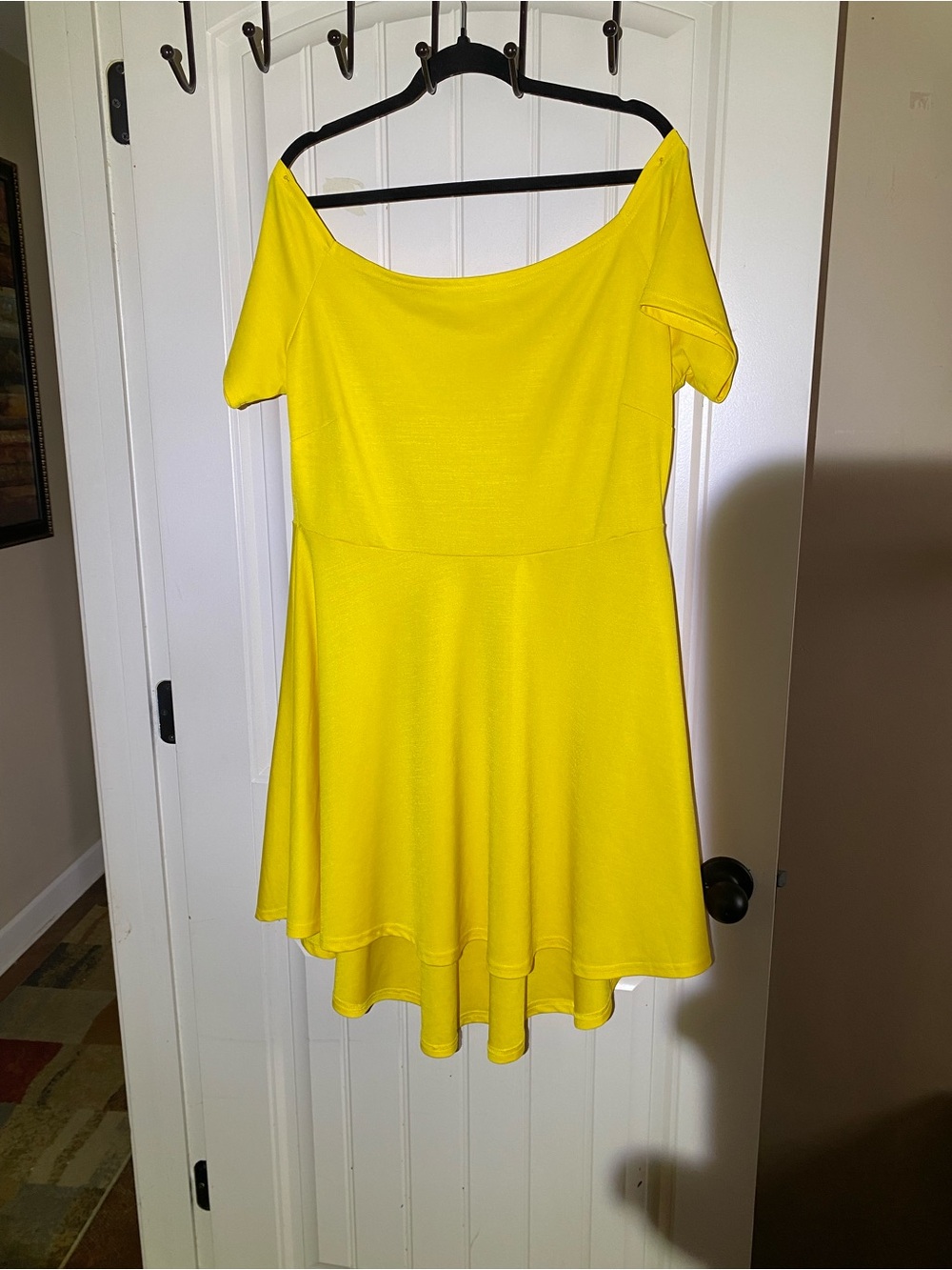 Bright Yellow High-Low, Off-Shoulder Skater Dress